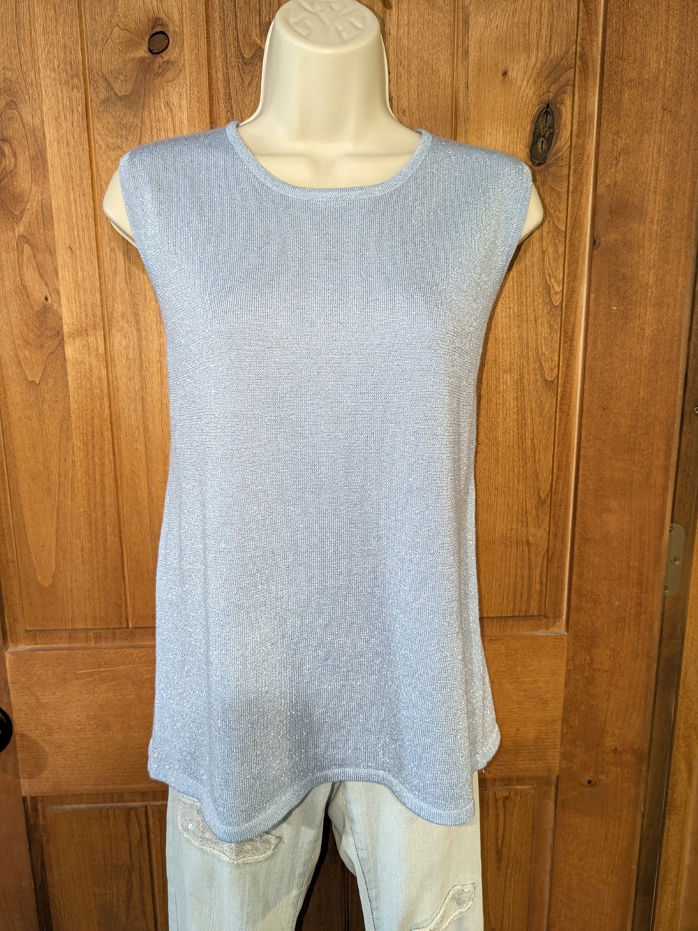 Susan Graver Light Blue Sleeveless Knit Shimmery Tank